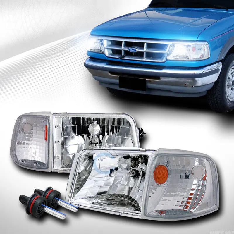8000K Hid Xenon Headlight Assembly — Chrome Housing With Integrated Corner Signal Lamps For 1993–1997 Ford Ranger 1