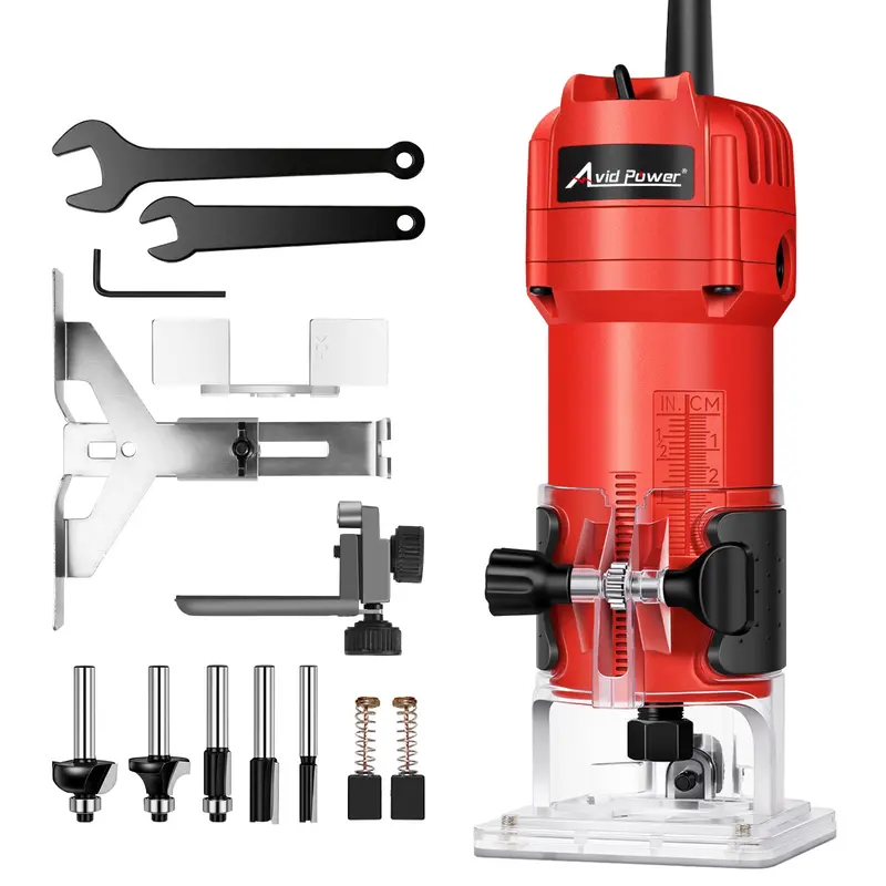 Avid Power 630W Fixed-Base Wood Router – 35,000 Rpm, 1/4" Collet, 5 Trim Bits, Straight & Roller Guides, And Maintenance Tools 1