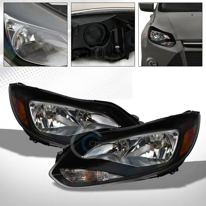 Black Crystal Led Headlights With Amber Corner Parking And Turn Signals For 2012–2014 Ford Focus 1