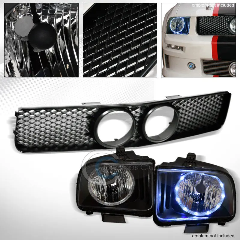 Black Drl Led Halo Headlights With Matte Mesh Grille For 2005–2009 Ford Mustang Gt 1