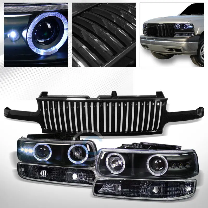 Black Halo Led Projector Headlights With Bumper And Sleek Vertical Grille For 1999–2002 Chevrolet Silverado & Suburban 1