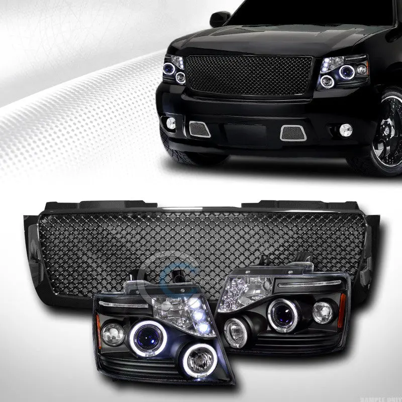 Black Halo Led Projector Headlights With Integrated Grille – Designed For 2007+ Gmc Yukon Xl (Avalanche), Suburban & Tahoe 1