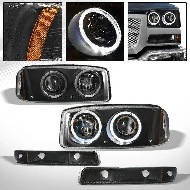 Black Halo Projector Headlights With Amber Corner Signal Lamps For 1999–2007 Gmc Sierra & Yukon 1