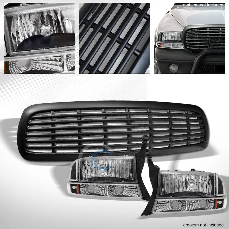 Black Headlights And Bumper Signal Lamps With Matte Grille – 1997–2004 Dodge Dakota / 1998+ Durango 1