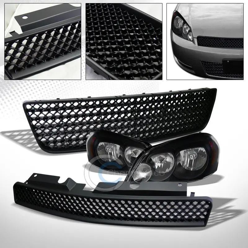 Black Headlights With Amber Corners & Matte Black Mesh Grilles — 2006–2016 Chevy Impala/Limited 1