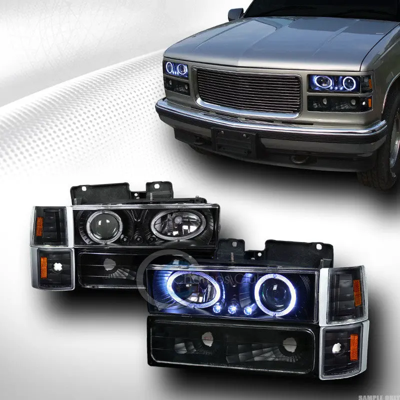 Black Led Projector Headlights With Amber Corner Lights And Bumper Kit For 1994–1999 Gmc C10/C/K Trucks & Suvs 1