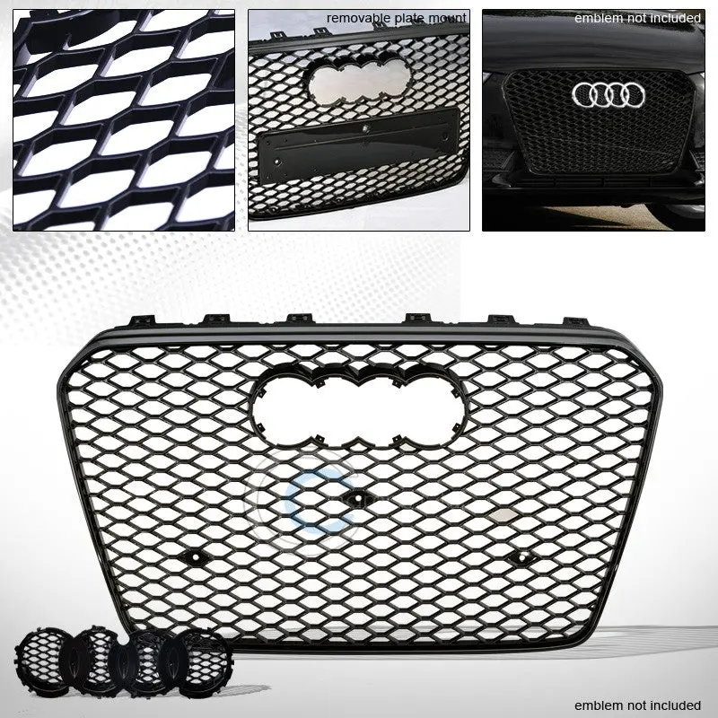 Black Rs-Inspired Mesh Grille Guard With Emblem Base For 2013–2016 Audi A5 And S5 B8.5 1