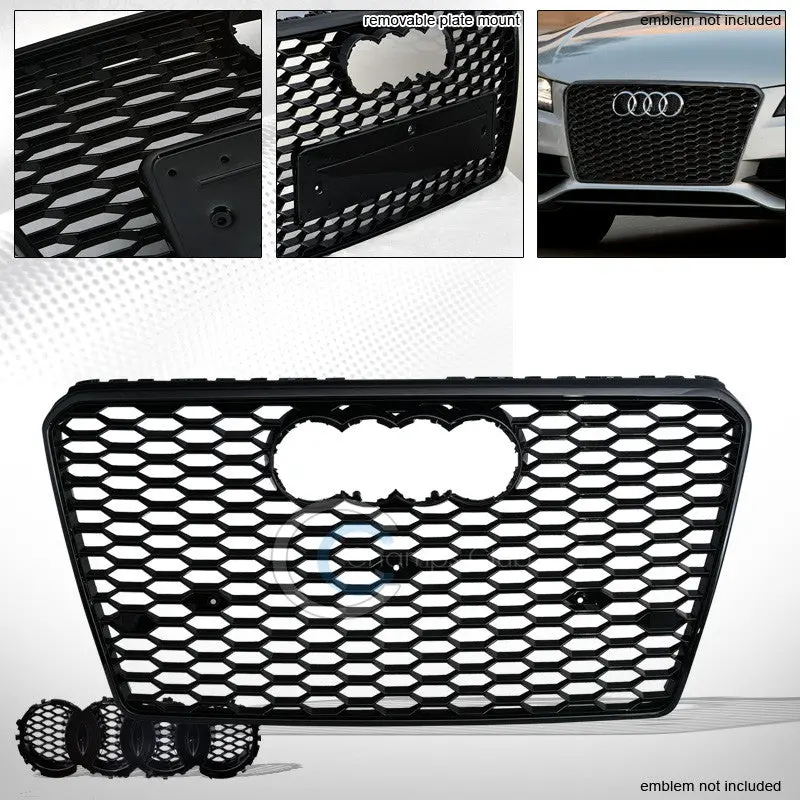 Black Rs-Style Honeycomb Grille Guard With Emblem Base For 2012–2014 Audi A7 And S7 1