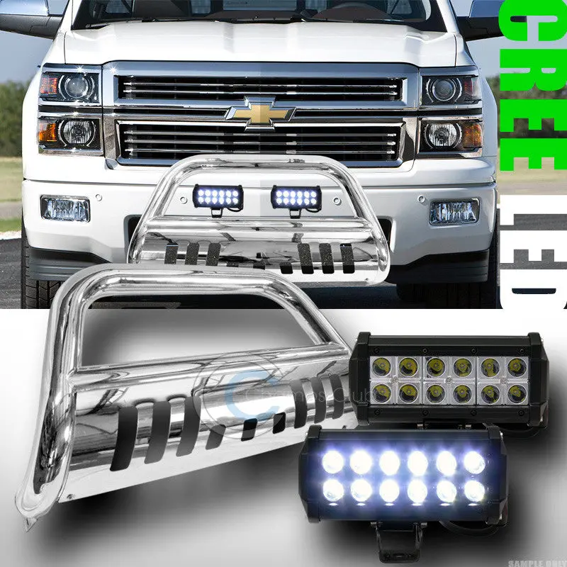 Chrome Bull Bar Bumper Guard With 36W Cree Led Fog Lights For 2014+ Chevrolet Silverado & Gmc Sierra 1500 1