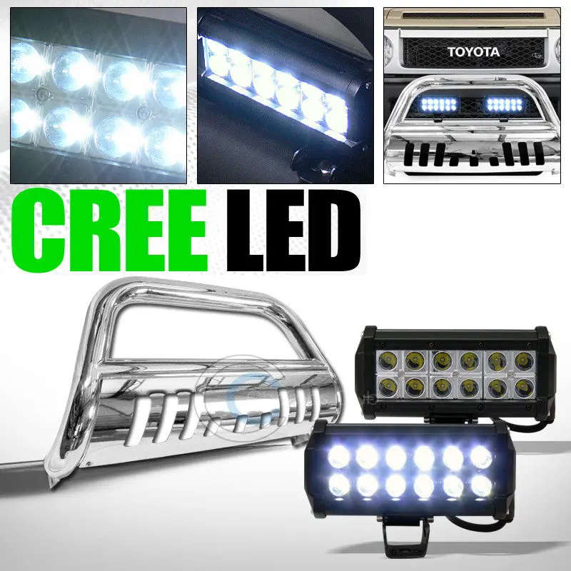 Chrome Bull Bar Grille Guard With Integrated 36W Cree Led Fog Lights – Fits 2007–2014 Toyota Fj Cruiser 1