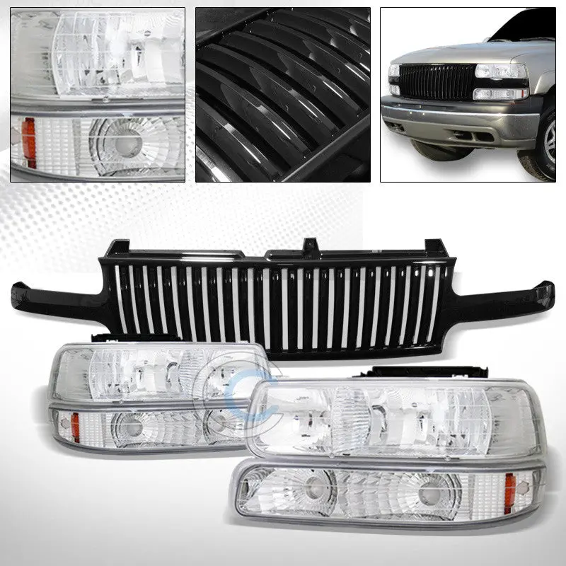 Chrome Headlights & Bumper With Amber Corner Signals And Black Vertical Grille – Chevrolet Silverado & Gmc Tahoe (1999–2006) 1