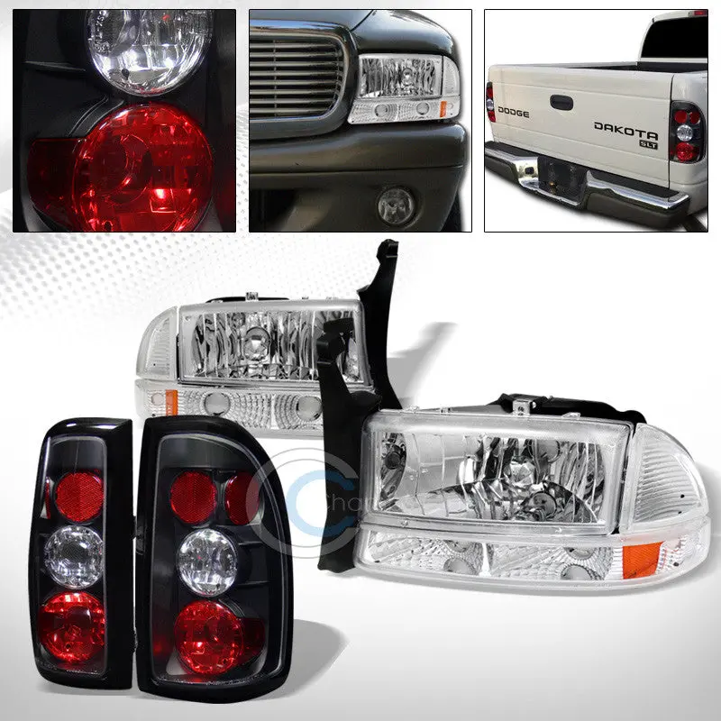 Chrome Headlights With Amber Bumper And Corner Turn Signals Plus Black Altezza Tail Lamps For 1997–2004 Dodge Dakota 1