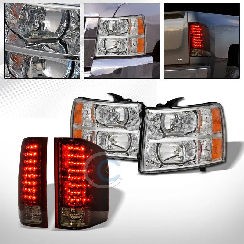 Chrome Headlights With Amber Signals + Red Smoke Led Tail/Brake Lamps – Chevrolet Silverado (2007–2014) 1