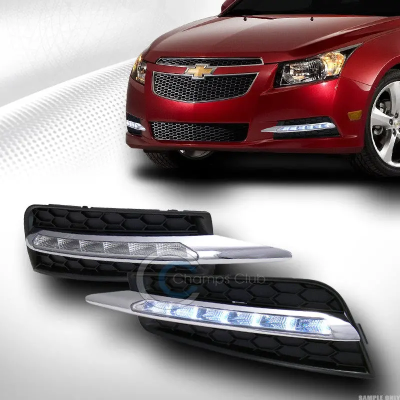 Chrome Led Drl Fog Light Strip With Grille Cover For 2011–2012 Chevrolet Cruze 1