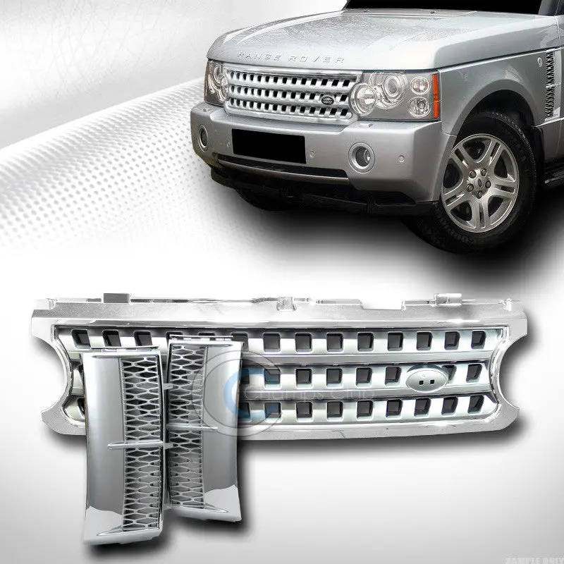 Chrome Silver Ml-Style Mesh Bumper Grill With Side Fender Vents – Fits 2006–2009 Range Rover 1