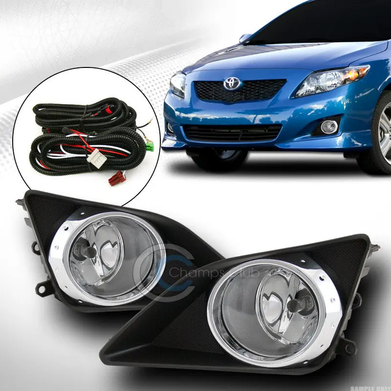 Clear-Lens Fog Light Kit With Black/Chrome Rim And Switch For 2009–2010 Toyota Corolla 1