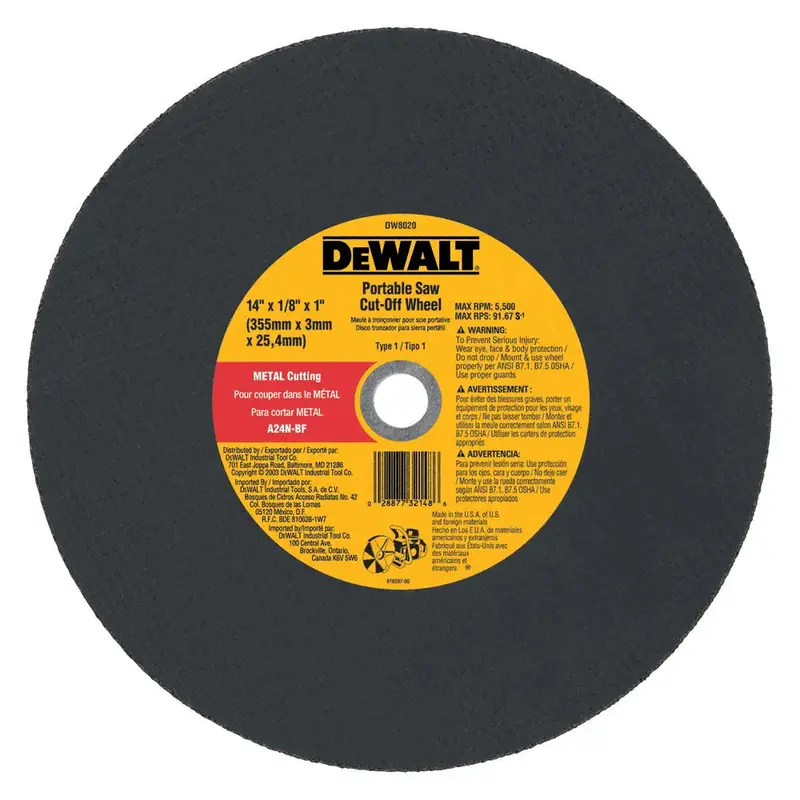 Dewalt 14" × 1/8" Metal-Cutting Abrasive Blade 1