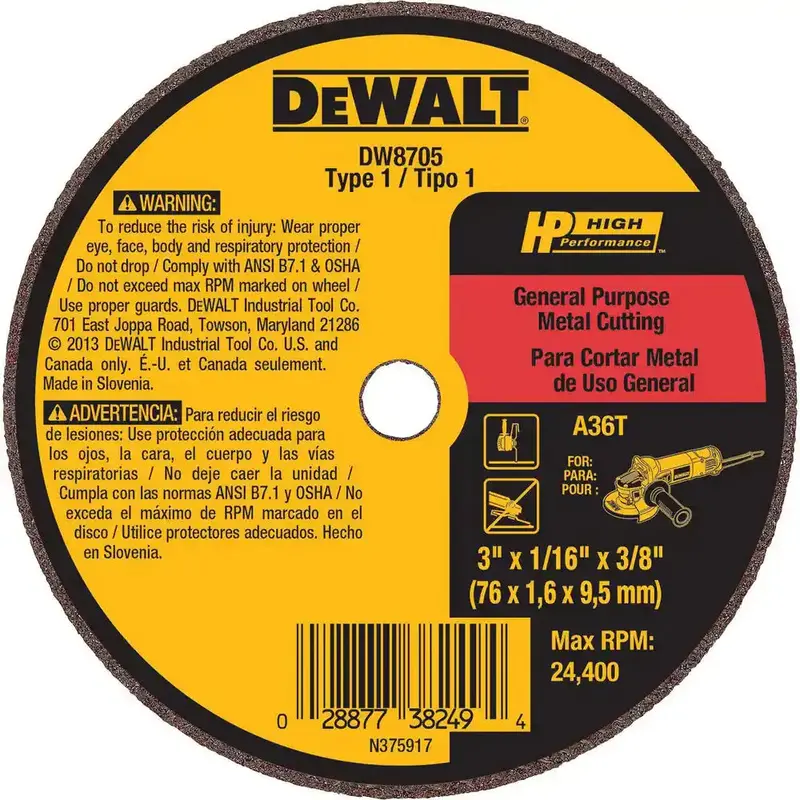 Dewalt 3" Fast-Cut Grinder Wheel – 1/16" Thickness, 3/8" Arbor (50-Pack) 1