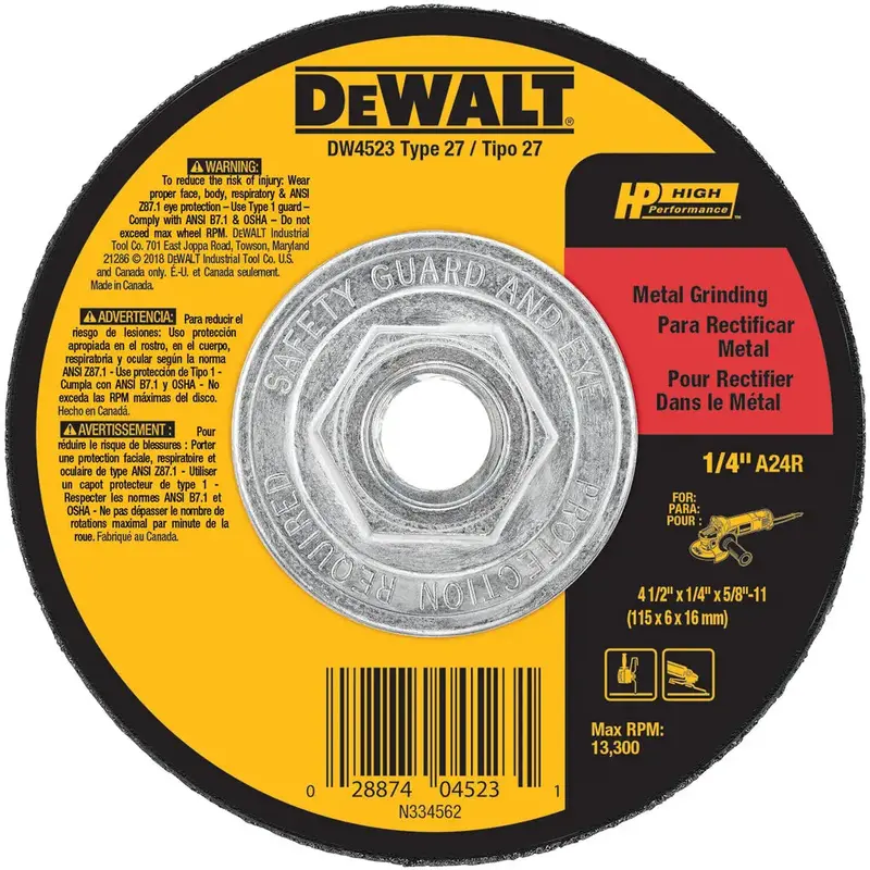 Dewalt 4-1/2" X 1/4" X 5/8" Metal Grinding Wheel 1