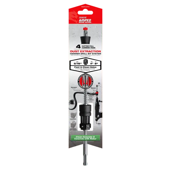 Diablo Amped Rebar Demon Hammer Drill Bit – 5/16" × 9", Sds-Plus, 4-Cutter Full Carbide With Dust Extraction 1