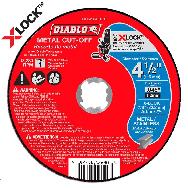 Diablo X-Lock Thin-Kerf Cut-Off Disc — 4-1/2", Universal Fit For Angle Grinders 1