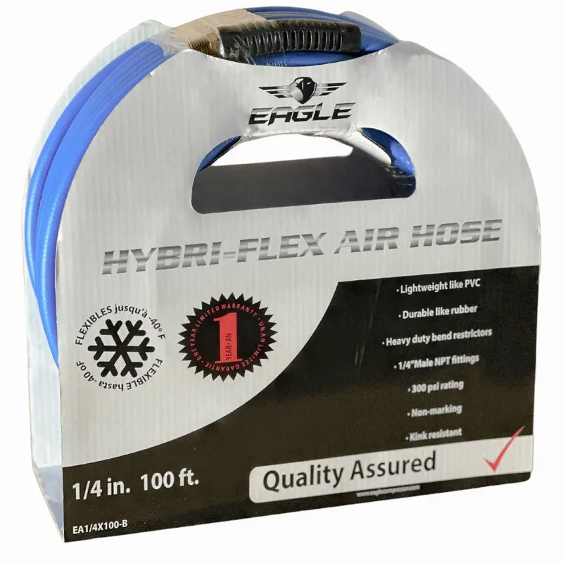 Eagle Ea-1/4X100-B Hybri-Flex 1/4-Inch X 100-Foot Heavy-Duty Air Hose With Mnpt Fittings 1