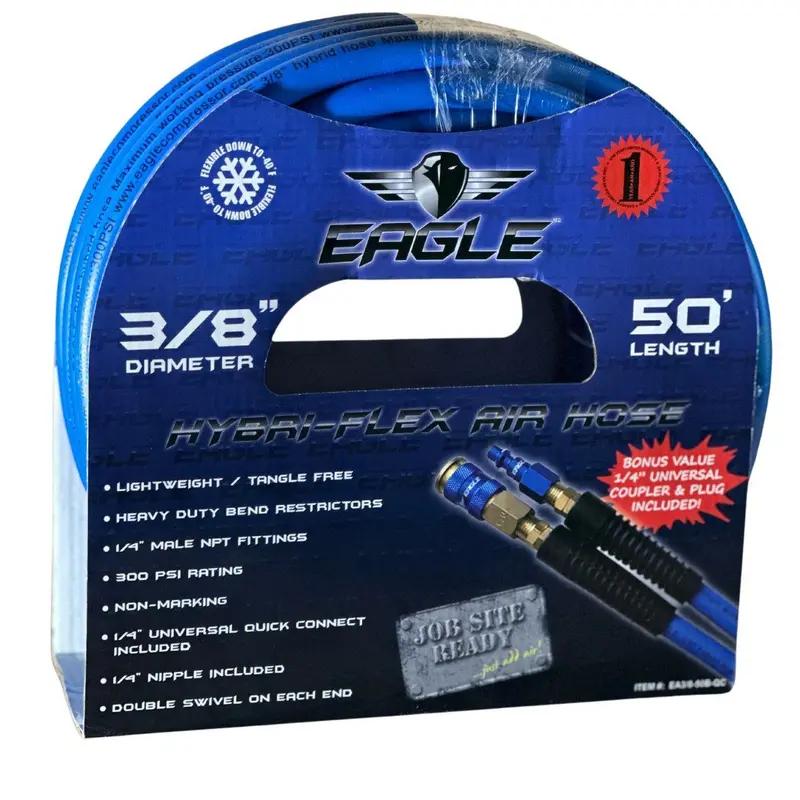 Eagle Ea-3/8X50-B-Qc Hybri-Flex 3/8-Inch X 50-Foot Air Hose With 1/4-Inch Mnpt Fittings 1