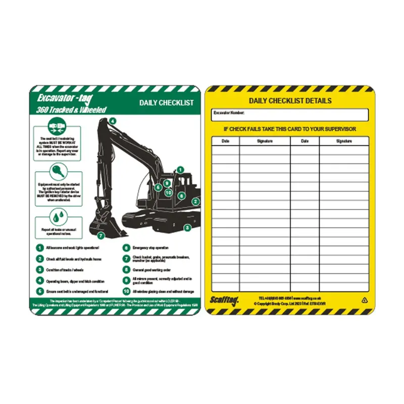 Excavator Equipment Tag Insert Pack – 10 Units 1