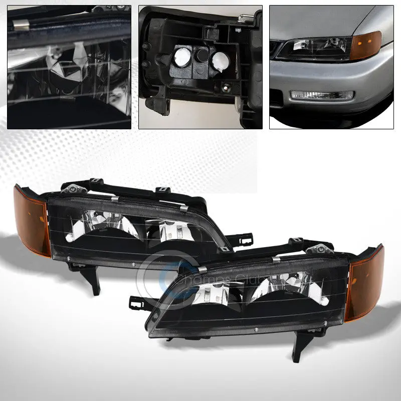 Factory-Style Black Crystal Headlights + Amber Corner Signal Lamps – 4-Piece Set For 1994–1997 Honda Accord 1