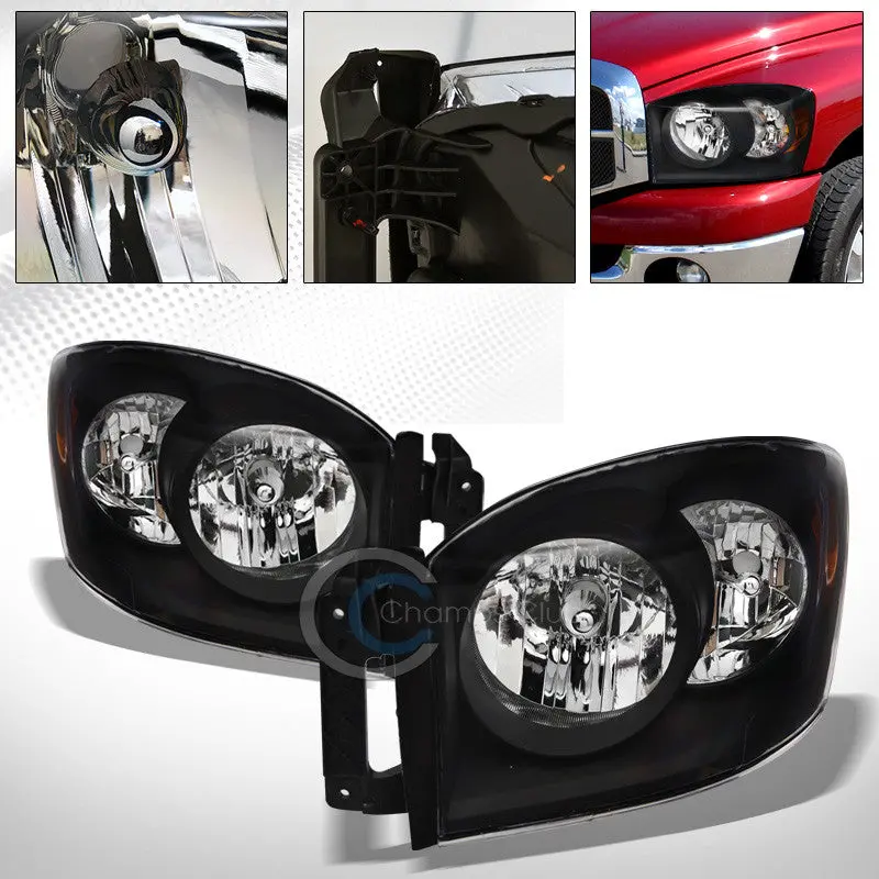 Factory-Style Black Crystal Headlights With Amber Corner Signal Lamps For 2006–2009 Dodge Ram 1
