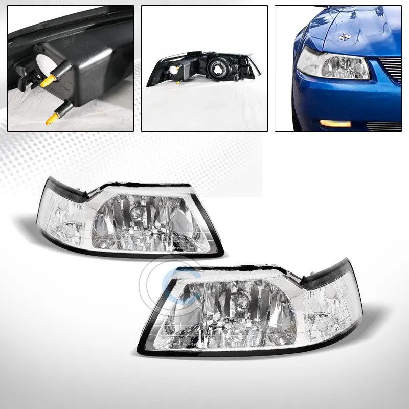 Factory-Style Chrome Crystal Headlight Pair With Turn Signals For 1999–2004 Ford Mustang 1