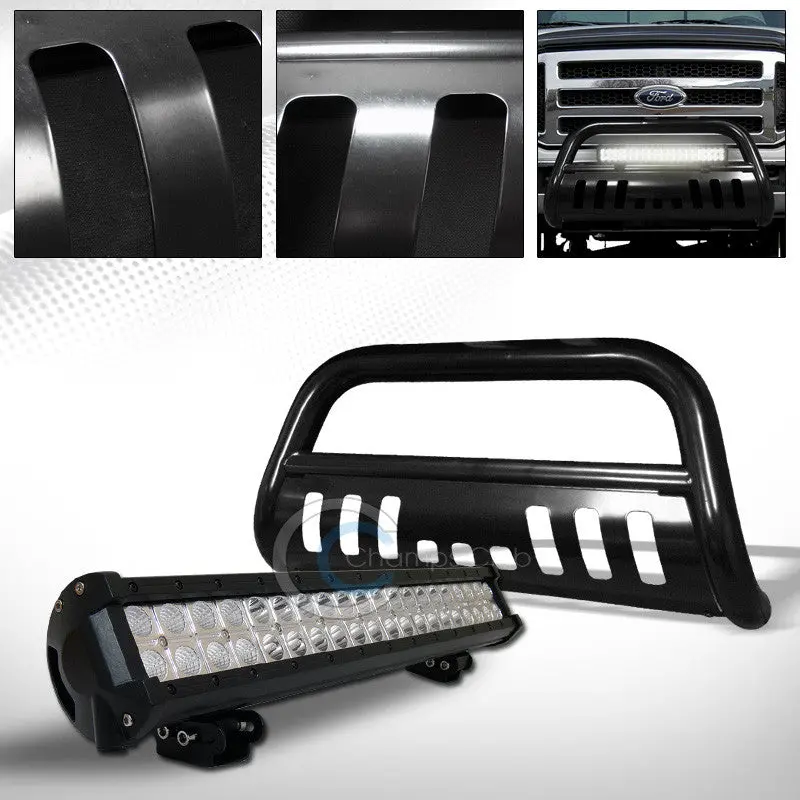 Heavy-Duty Black Bull Bar Bumper With Integrated 120W Cree Led Fog Lights For 2005–2007 Ford F-250/F-350 1