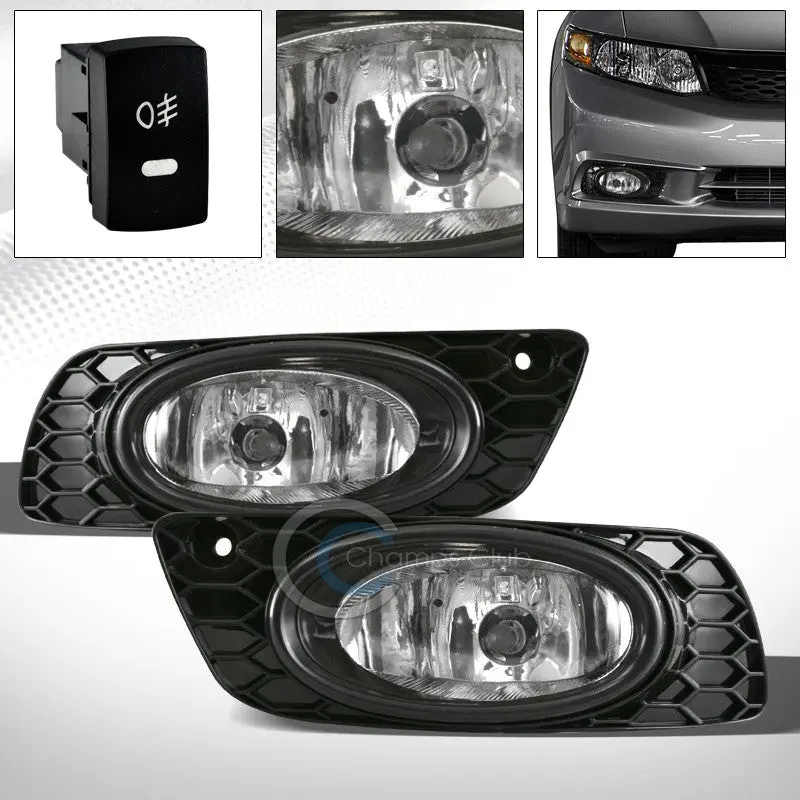 Jdm Chrome Front Bumper Fog Light Kit With Switch For 2012 Honda Civic (4-Door) 1