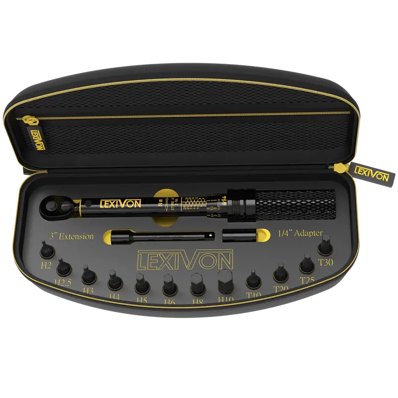 Lexivon 15-Piece Bike Torque Wrench Kit — 1/4-Inch Drive, 2–26 Nm Dual-Direction Click, 72-Tooth Gear, Portable Cycling Maintenance Set (Lx-191) 1