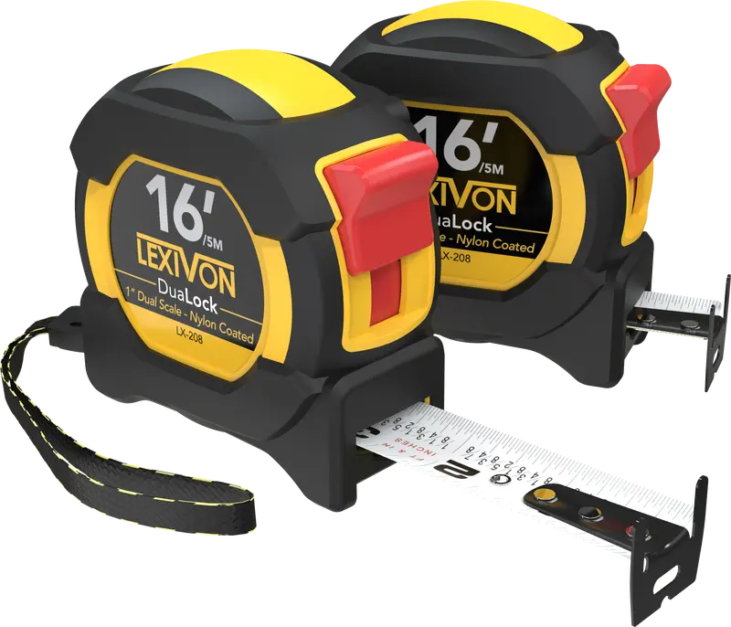 Lexivon Dual-Lock Tape Measure 2-Pack – 16-Foot Nylon-Coated Blade With Dual-Sided Ft/Inch & Metric Scale 1