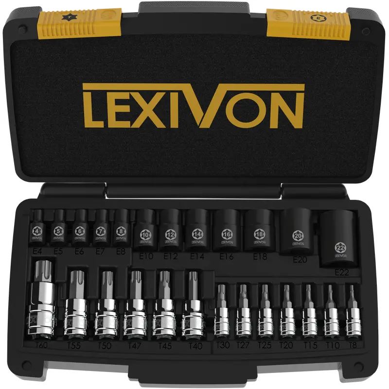 Lexivon Master Torx Bit And Socket Set — 25-Piece S2 Alloy & Cr-V Steel, T8–T60 & E4–E22, Heavy-Duty Organized Case (Lx-148) 1