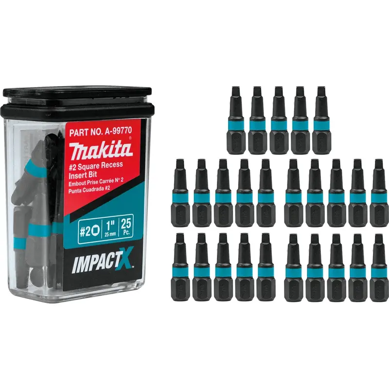 Makita A-99770 Impactx #2 Square Recess Insert Bit — 1-Inch Length, 25-Pack 1