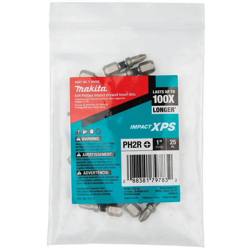 Makita T-05000 Impact Xps #2 Phillips Drywall Insert Bit — 1-Inch Length, 25-Pack (Bulk) 1