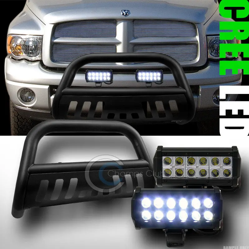 Matte Black Bull Bar Bumper Grill Guard With 36W Cree Led Fog Light For 2002–2009 Dodge Ram 1