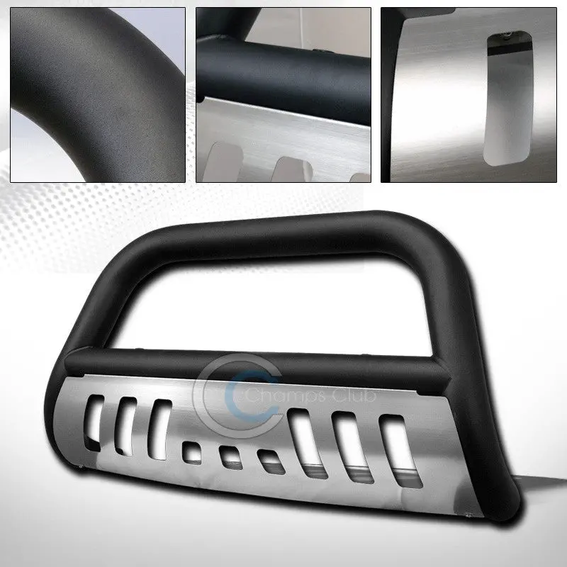 Matte Black Bull Bar Bumper Guard With Stainless Steel Skid Plate For 2014–2015 Chevrolet Silverado And Gmc Sierra 1500 1