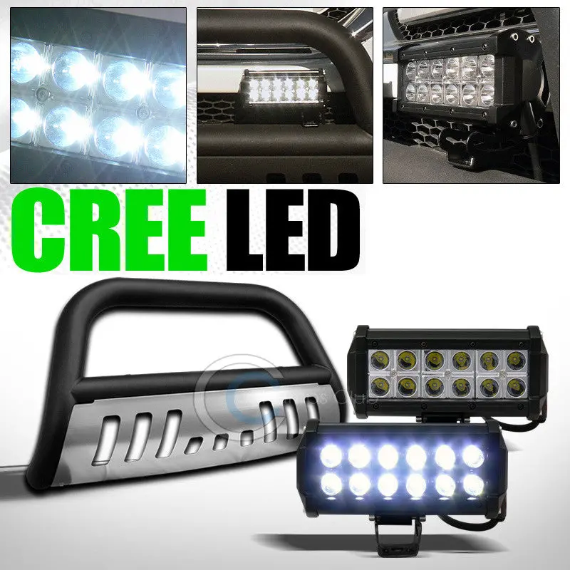 Matte Black Bull Bar Grille Guard With Skid Plate And 36W Cree Led Fog Lights For 2014+ Chevrolet Silverado & Gmc Sierra 1500 1
