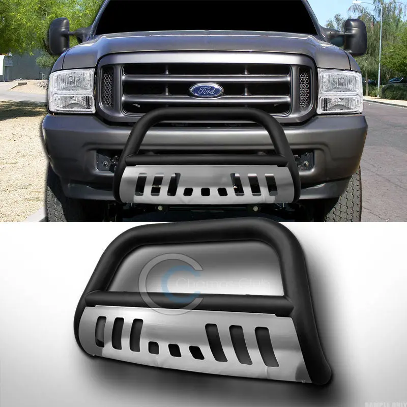 Matte Black Bull Bar Grille Guard With Stainless Steel Skid Plate For 1999–2004 Ford F-250 & 2000+ Excursion 1