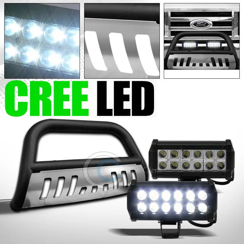 Matte Black Bull Bar Guard With Skid Plate And 36W Cree Led Fog Lights For 2008+ Ford E-Series Vans 1