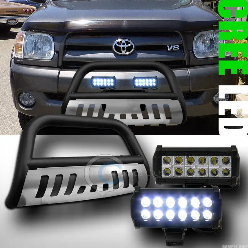 Matte Black Bull Bar With Skid Plate & 36W Cree Led Fog Lights For 1999+ Tundra & 2001+ Sequoia 1