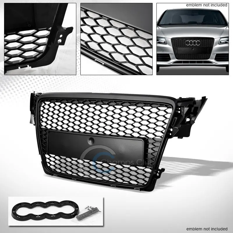 Matte Black Honeycomb Mesh Grille Trim For Front Bumper & Hood – Audi A4 B8 (2009–2012) 1