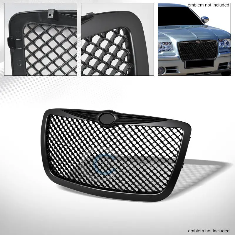 Matte Black Mesh Hood & Lower Bumper Grille Cover – Compatible With 2004–2010 Chrysler 300/300C 1