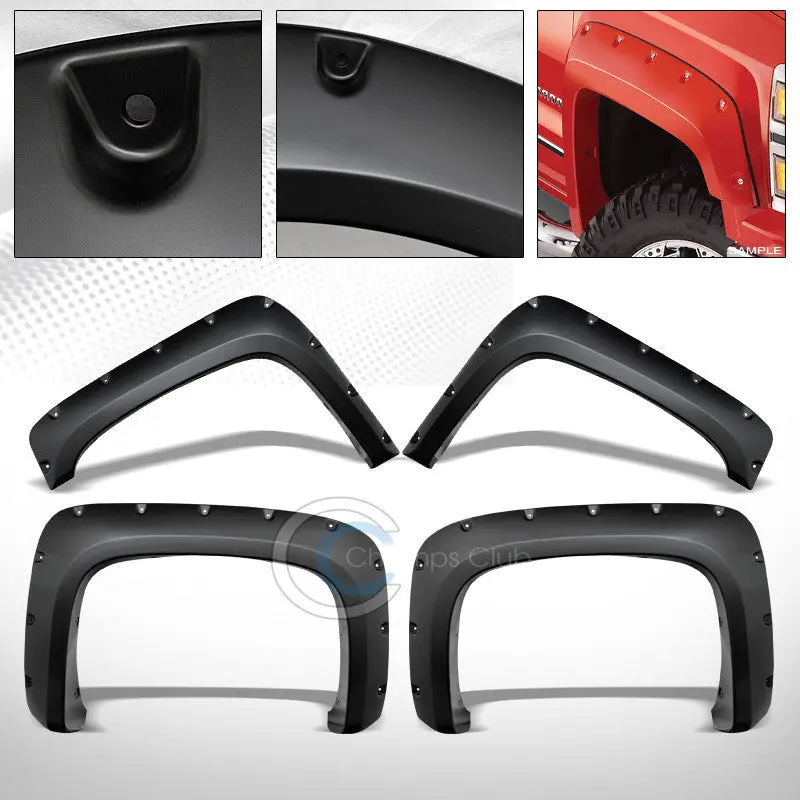 Matte Black Pocket-Style Rivet Fender Flares For 2014+ Chevrolet Silverado Long-Bed Models (6.5' Or 8') 1