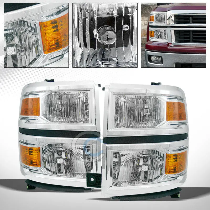 Oem-Style Chrome Crystal Headlights With Amber Corner Lamps For 2014–2015 Chevrolet Silverado 1500 1