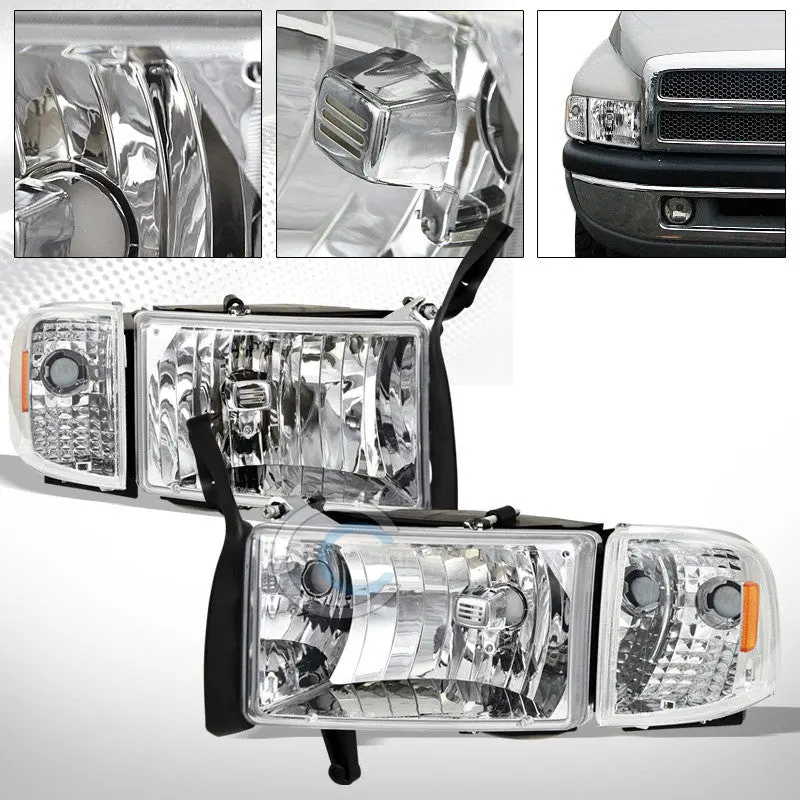 Oem-Style Chrome Crystal Headlights With Amber Corner Signal Lamps — For 1994–2002 Dodge Ram 1
