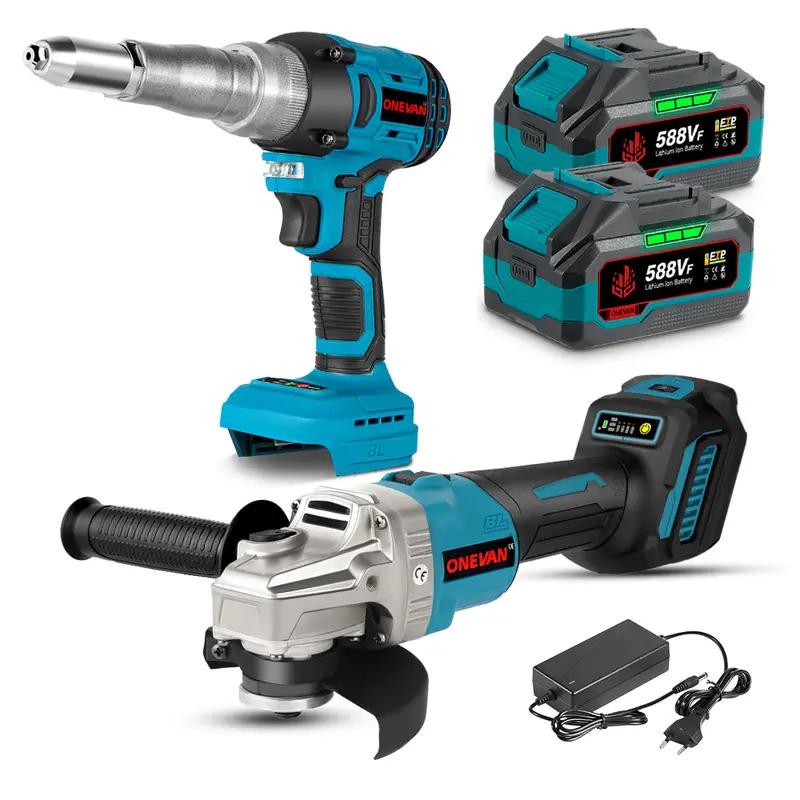 Onevan 2-Piece Cordless Combo: 125Mm Angle Grinder & Electric Rivet Gun — 3.0Ah 1